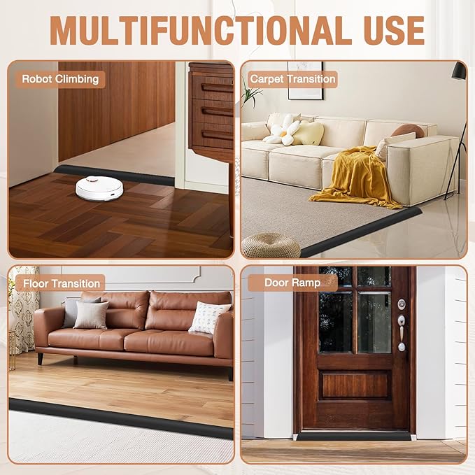 Floor Transition Strip Self Adhesive Vinyl Door Threshold for Doorways Carpet Edging Trim Overlap Edge Reducer for Laminate Floor, Carpet, Tile (Black, 3/5" to 4/5", 3.3Ft)