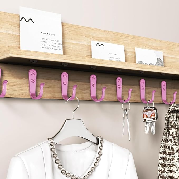 20PCS Wall Hooks for hanging, Metal Wall Hooks for Coats, Coat hooks for Wall, Heavy Duty Single Prong Wall Hooks With 40 Pieces Screws for Hanging Coats,Towel,Backpack,Hat, Dog Leashes (Pink )