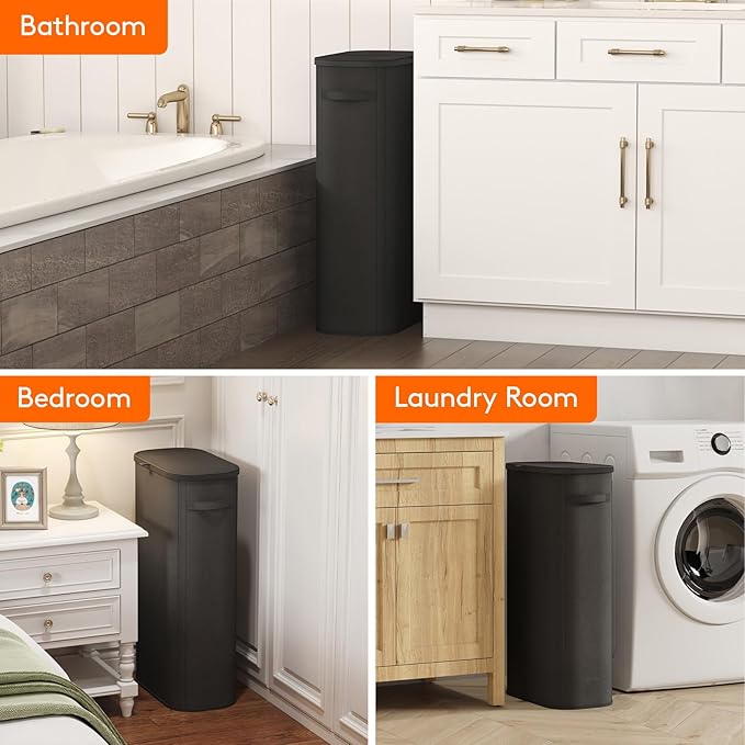 Lifewit 75L Slim Laundry Basket with Lid, Narrow Large Laundry Hamper with Plastic Handles and Removable Bag, Tall Foldable Dirty Clothes Hampers for Laundry Room, Bedroom, Bathroom, Dorm, Black