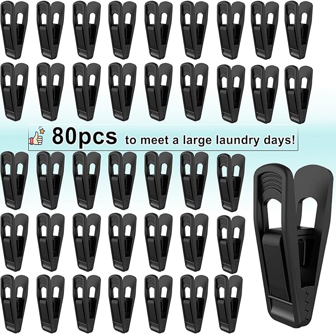 Hanger Clips Perfect for Velvet Hangers (Black, 80 PCS), Strong Plastic Clips Pant Skirt Hanger Clips for Black Flocking Felt Hangers