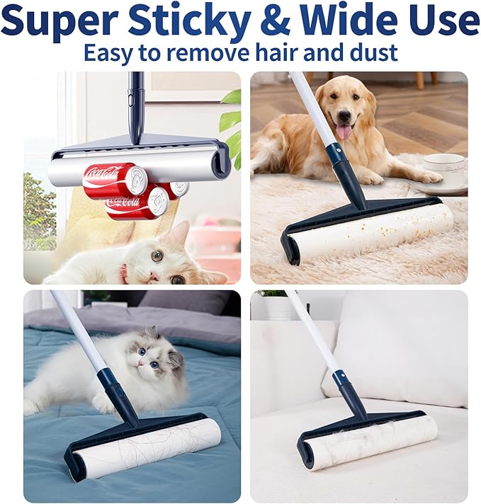 13.8in Lint Roller Refills Large Lint Roller Refill (8 Packs 480 Sheets) for Lint Remover, Pet Mega Extreme Stick Refill for Floor Roller, Cleaning for Carpets, Cars, Clothing, and Pet Hair