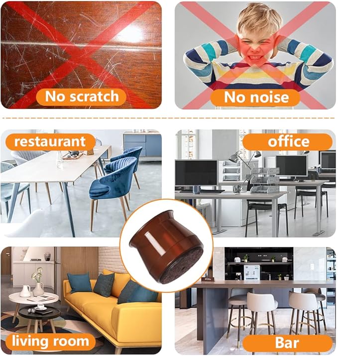 32 Pcs Silicone Chair Leg Floor Protectors for Hardwood Floors, Brown Felt Bottom Chair Leg Covers, Free Moving Table Leg Covers, Stool Leg Protectors Caps(Large fit : 1.3'' - 2'')