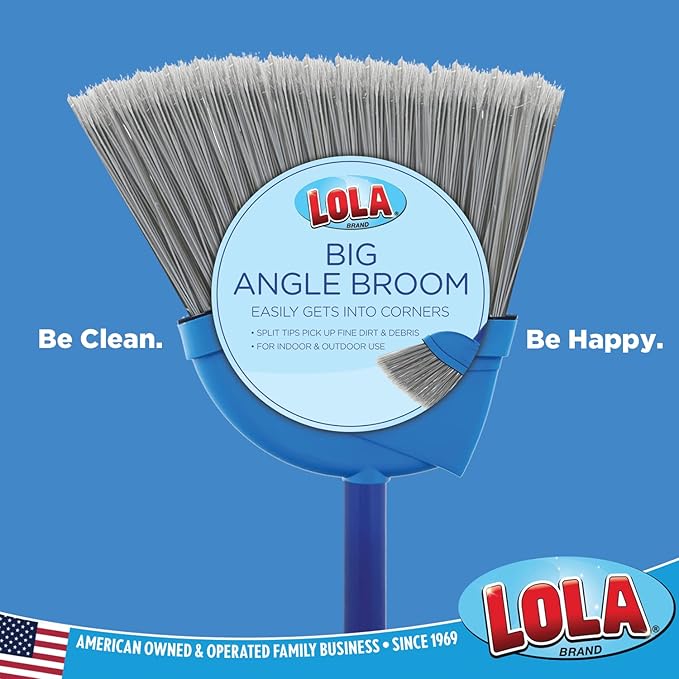 Angle Broom, Indoor, 13" W, Large Style - Made w/Recycled Soda Bottle Bristles & Aluminum, has Swivel Hang Cap for Storage, by LOLA, 1 Pack