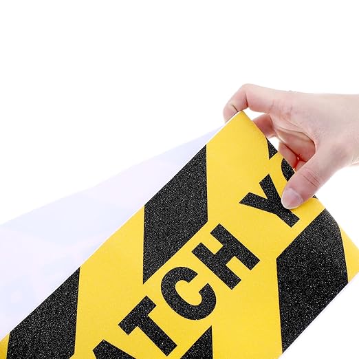 Boao 24 Pieces Watch Your Step Stickers Sign 6 x 24 Inch Caution Watch Your Step Floor Decals Warning Sticker Adhesive Tape Anti Slip Abrasive Tape for Workplace Safety Wet Floor Caution