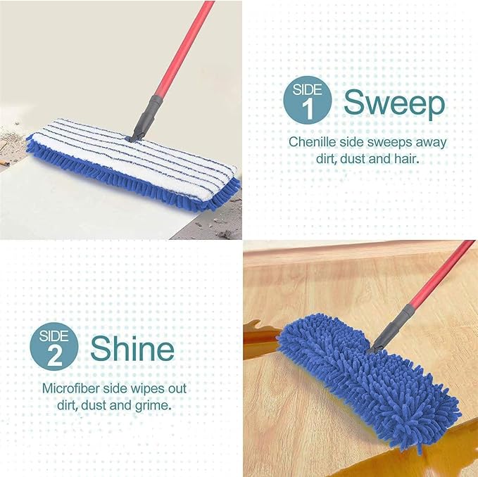 4 Pack Mop Heads Replacements Compatible with O Cedar Dual-Action Flip Mop, Microfiber Chenille Mop Pads for Wet & Dry Floor Cleaning and Scrubbing, Reusable & Washable Dust Mop Refills