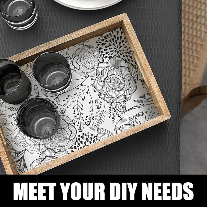 Floral Drawer and Shelf Liner for Kitchen 16IN x 20FT, Non-Adhesive and Strong Non-Slip Cabinet Drawer Liners, Waterproof Thickened Shelf Liner,Easy to Clean,Black and White