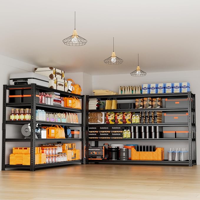 Storage Shelves Heavy Duty 4 PCS, 60" L x 24" W x 78" H Garage Storage Shelves Unit Loads 3700LBS, 5-tier Adjustable Metal Industrial Utility Shelf Rack for Kitchen, Laundry Room, Warehouse, Basement