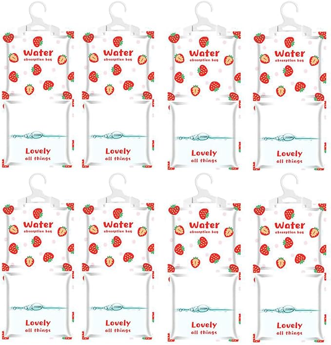 AOPANDA Moisture Absorbers Packets, 8 Pack - Eliminates Musty Odors for Fresher, Cleaner Air, Humidity Packs, Dessicant Packets, Hanging Closet Dehumidifier Bags(strawberry)