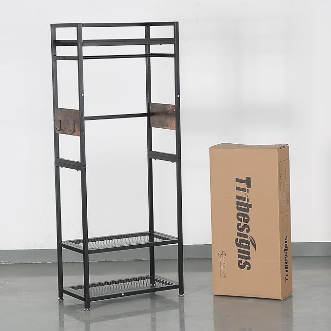 Tribesigns Small Heavy Duty Clothes Rack with Shelf and Hanging Rod, Freestanding Closet Organizer, Industrial Hall Tree Garments Rack for Small Space,Bedroom,27'' W X69'' H, Max Load 300LBS