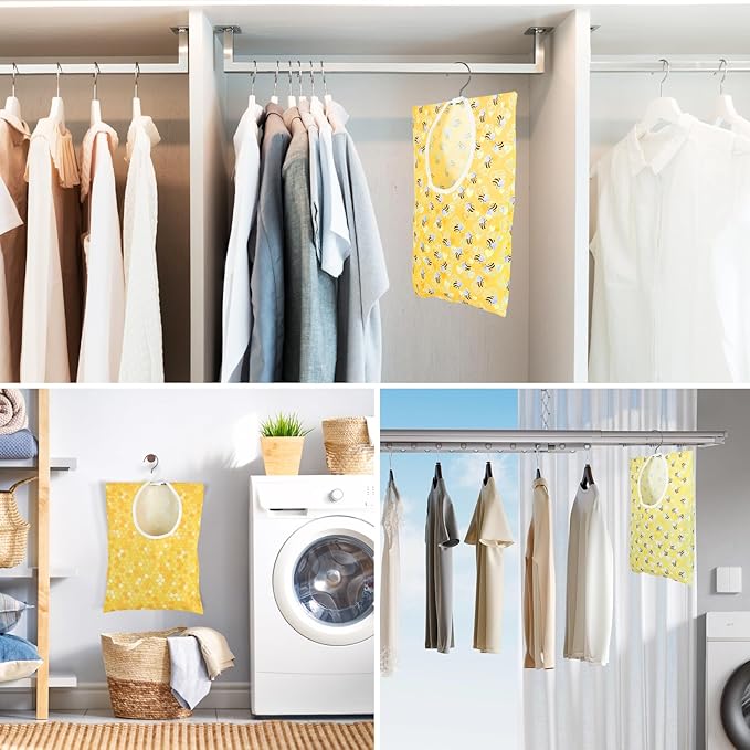 Bee Honeycomb Clothespin Holder - 2 Pcs Bee Clothes Pin Bags - 15 X 11 Inch - Clothes Hanging Bag for Laundry Room & Outdoor Use