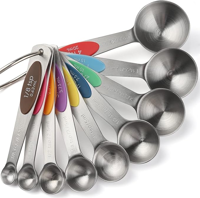 Magnetic Measuring Spoons Set of 9 Stainless Steel Stackable Measuring Spoons Heavy Duty Nesting Teaspoons Tablespoons for Measuring Dry and Liquid Ingredients