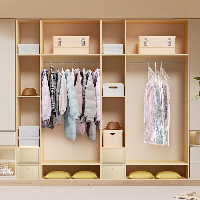 Hanging Vacuum Storage Bags For Clothes With Hand Pump,Coat Storage Bag Hanging,Vacuum Bags For Clothes,Space Saver Vacuum Storage Bags,Garment, Clothing, Dress, Suit, Long Coat, Jacket(Short 6 Pack)