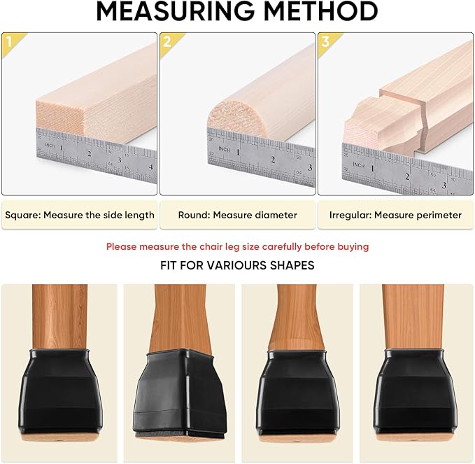 BALEINE 32 Pack Silicone Chair Leg Floor Protectors, Stool Leg Protectors Cap, Non-Slip Chair Leg Caps for Hardwood Floors (Black & Small (Square), 32 Pack)