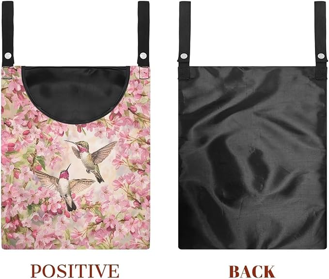 Hummingbird and Cherry Blossom Clothespin Storage Bag, Space-Saving Organize Clothespin Bag with A Large Opening for Clothesline Outdoor