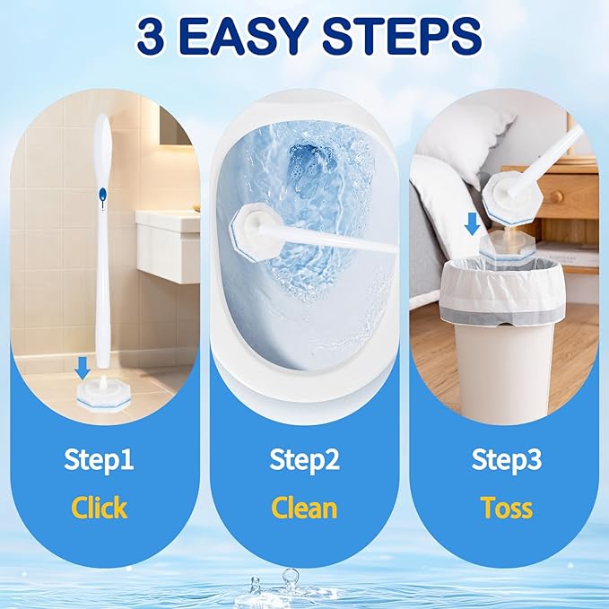 50 Count Disposable Toilet Wand Refills - Toilet Scrubber Refill with 5X Cleaning Power Toilet Bowl Cleaners, Bathroom Cleaning Supplies, No Falling Apart, Fresh Fragrance