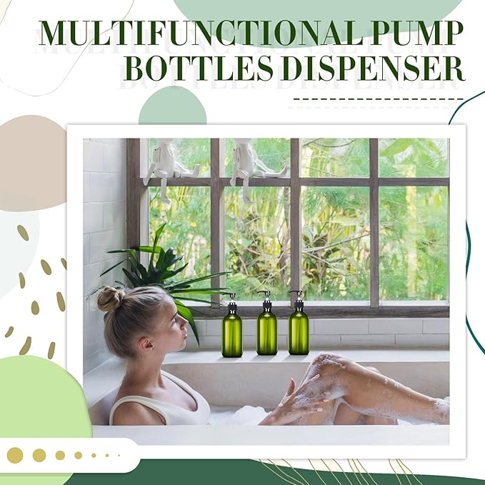 Tessco for you 12 Pack Green Soap Dispenser Empty Plastic Pump Bottles Dispenser Refillable Shampoo Container for Hand Sanitizer Soap Lotion Body Wash Conditioner Bathroom Kitchen Travel(16.9 oz)