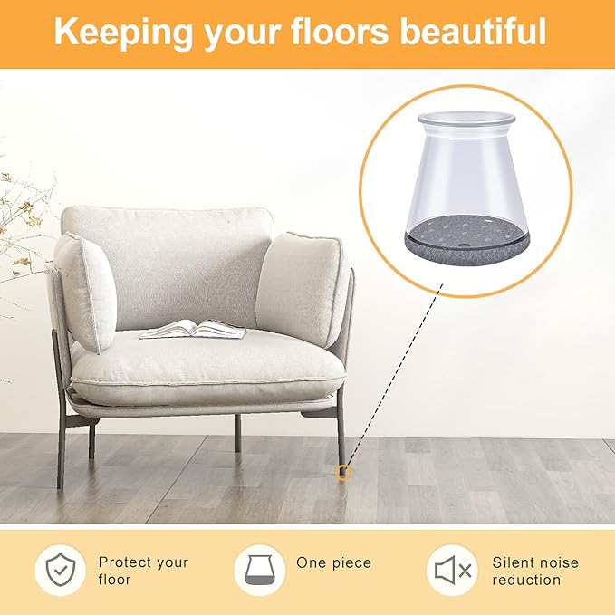 32 Pcs Chair Leg Protectors for Hardwood Floors, Silicone Felt Furniture Leg Cover Pad for Protecting Floors from Scratches and Noise, Smooth Moving, X-Small(Fit Round Diameter:1/2" to 5/16")