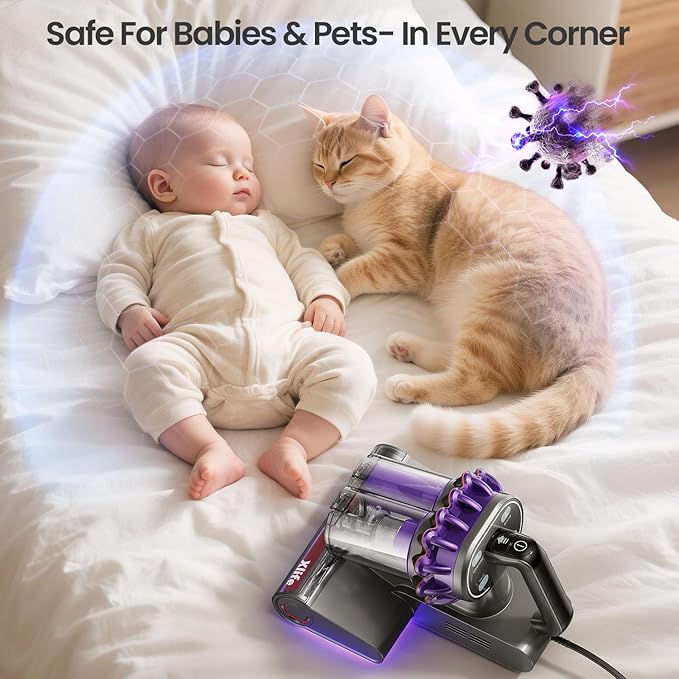 Xlife Mattress Vacuum Cleaner with UV-C Light, 140F° Heating, 550W 16KPA Suction, HEPA Filter for Deep Cleaning Bed, Sofa, Pillow, Baby Crib(Corded)