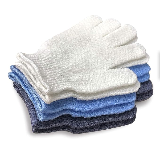 Evridwear Exfoliating Glove for Shower Man and Women, Dual Texture Bath Body Scrub Gloves Dead Skin Cell Remover forHome Spa, Massage,with Hanging Loop (3 Pairs)