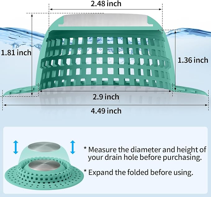 Shower Drain Hair Catcher, Bathtub Drain Cover Foldable Silicone Shower & Tub Protector for Pop-Up & Regular Drains