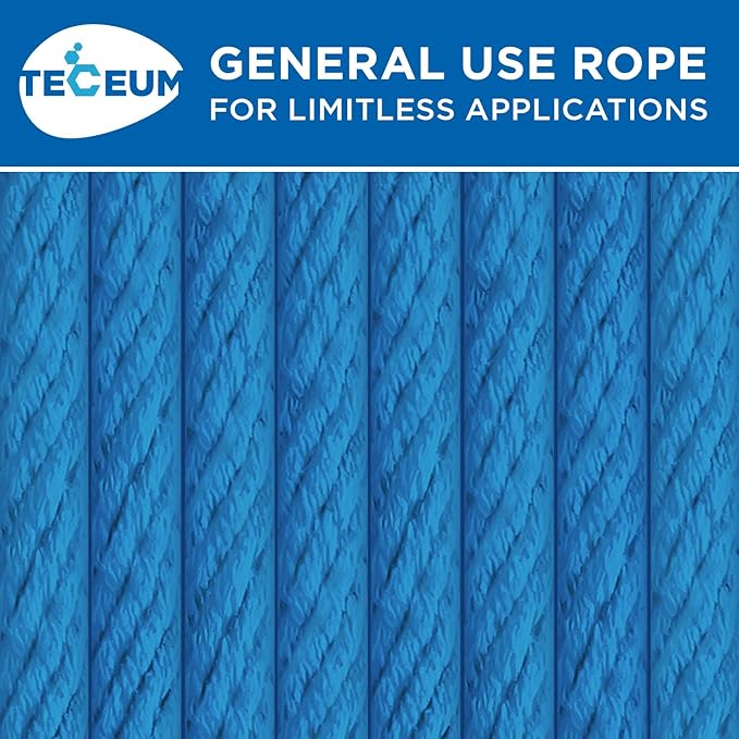 TECEUM Cotton Rope 3/16” (5 mm) – 100 FT – Strong All-Purpose Braided Rope – Natural Cotton – for Crafting, Сamping, Clothes Line, DIY, Indoor & Outdoor Use – Sky Blue