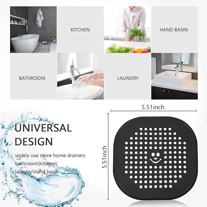 2 Pack Drain Hair Catcher Silicone Drain Protector Hair Stopper with Suction Cup for Shower Kitchen Bathroom Lake Blue