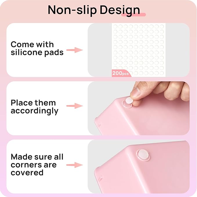 Vtopmart 44 PCS Plastic Drawer Organizers Set, 4-Size Versatile Bathroom and Vanity Organizer Trays, Non-Slip Storage Containers for Makeup, Jewelries, Bedroom,Kitchen Utensils and Office, Pink
