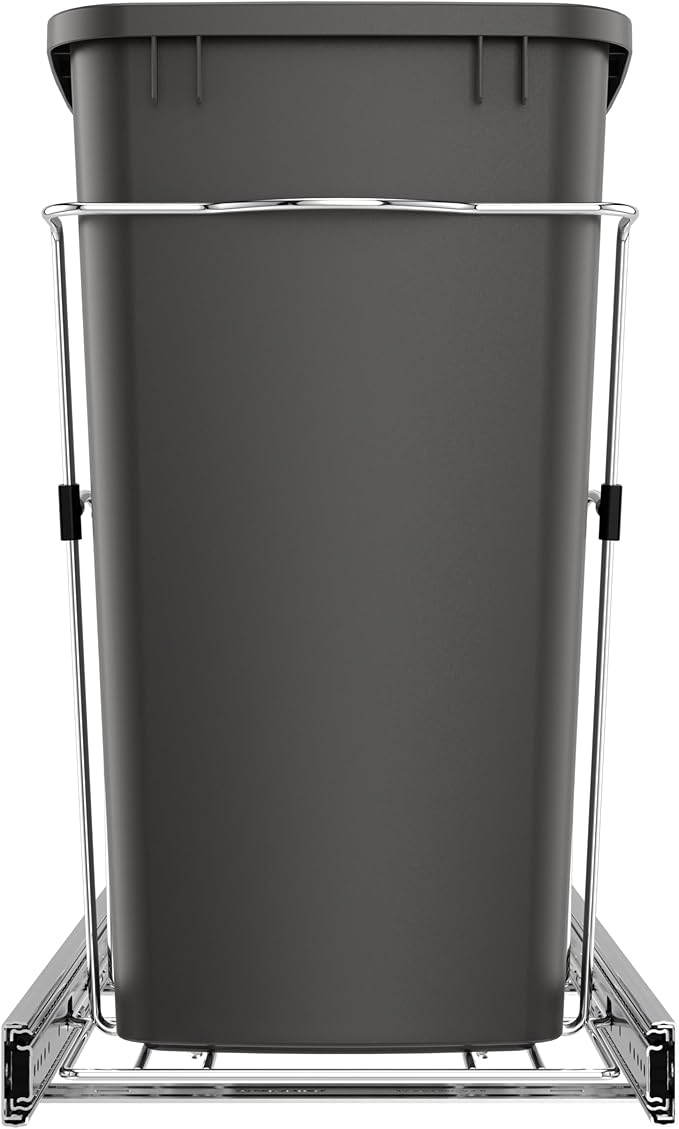 Rev-A-Shelf Pullout Trash Can for Kitchen Cabinets 35 Qt Garbage Waste Recycling Bin with Full Extension Slides, Orion Gray, RV-12KD-13C-S
