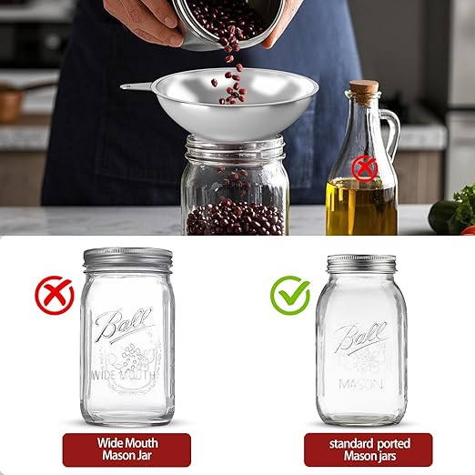 Standard Mason Jar Funnel with Strainer,Large Metal Funnel for transferring Milk, Juice, Oils, flavorings