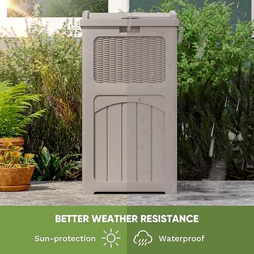 Patiowell 36 Gallon Outdoor Trash Can, Resin Outdoor Garbage Can with Lid for Patio, Backyard, Deck, Light Brown (2 Pack)
