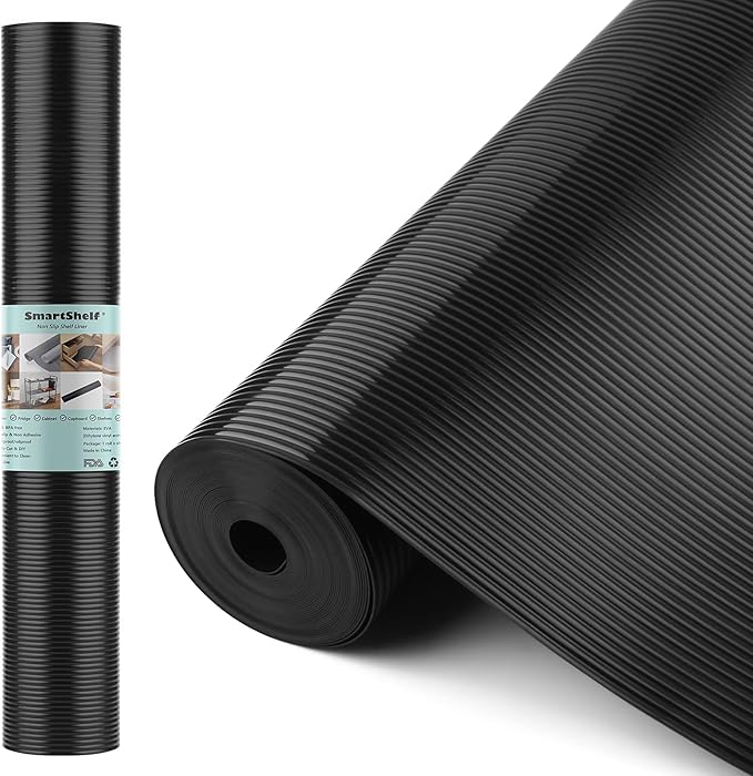 Shelf Liners for Kitchen Cabinets Non Adhesive Drawer Liner EVA Material Cupboard Mat Waterproof Refrigerator Mats Washable Fridge Liner for Cupboard and Desks Black Shelf Liner 23.6 x 236.2 Inches