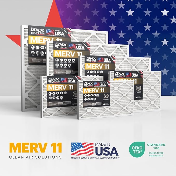 BNX TruFilter 16x25x5 (15.88’’ x 24.75’’ x 4.38‘’ Honeywell Compatible 4”) MERV 11 Air Filter (2-Pack) - MADE IN USA - AC Furnace Filters for Allergies, Dust, Pet, Smoke, Allergy MPR 1200 FPR 7