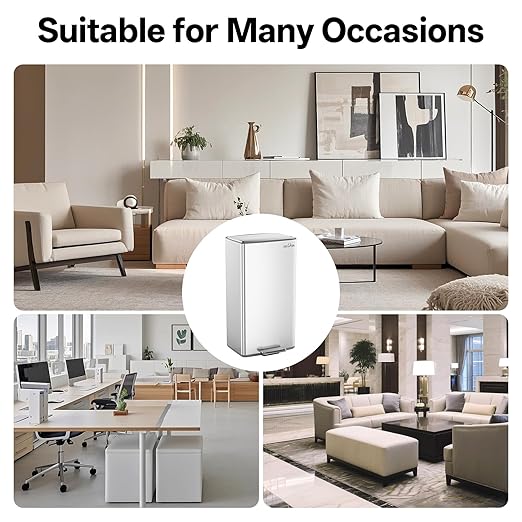 mVm 10.6 Gallon Heavy Duty Step Trash Can with Lid, Foldable Foot Pedal Bin for Kitchen Office Dormitory Home Rooms (Tin)
