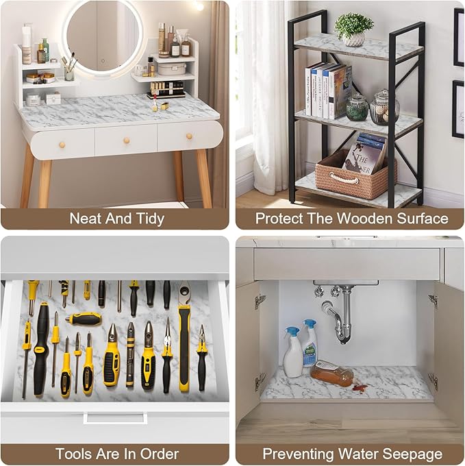 OcePor Non-Adhesive Drawer and Shelf Liner 12IN x 20FT,Non Slip Cabinet and Cupboard Liner, Kitchen Cabinet Liners for Shelves, Waterproof Drawer Shelf Liners for Cabinets/Bathroom Cupboard, Marble