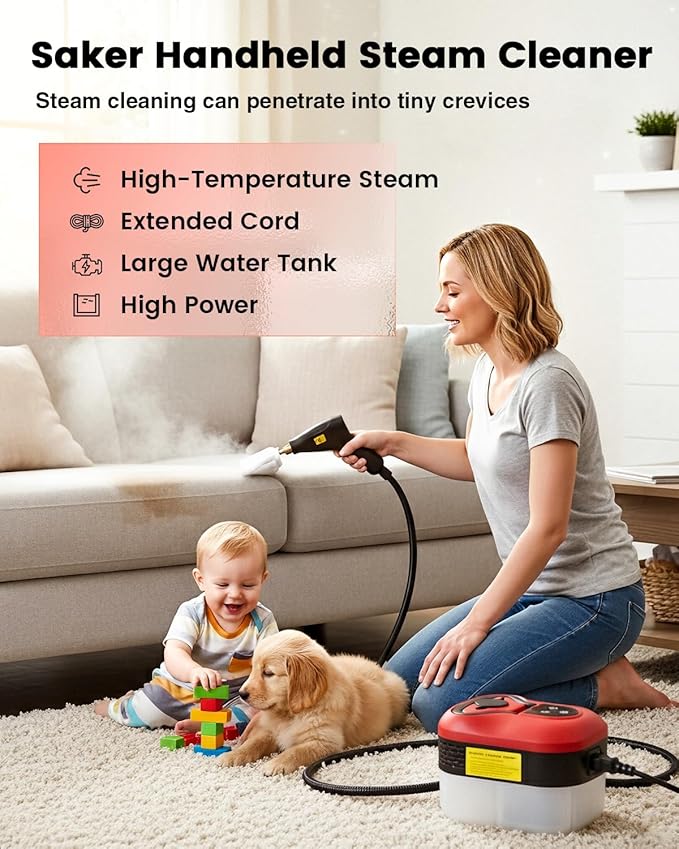 Saker Steam Cleaner for Home,6-Level Adjustable Steamer for Cleaning,Portable Handheld Steam Cleaner,Portable Steamer for Cleaning,Suitable for Kitchen Cleaning,Bathroom,Living Room