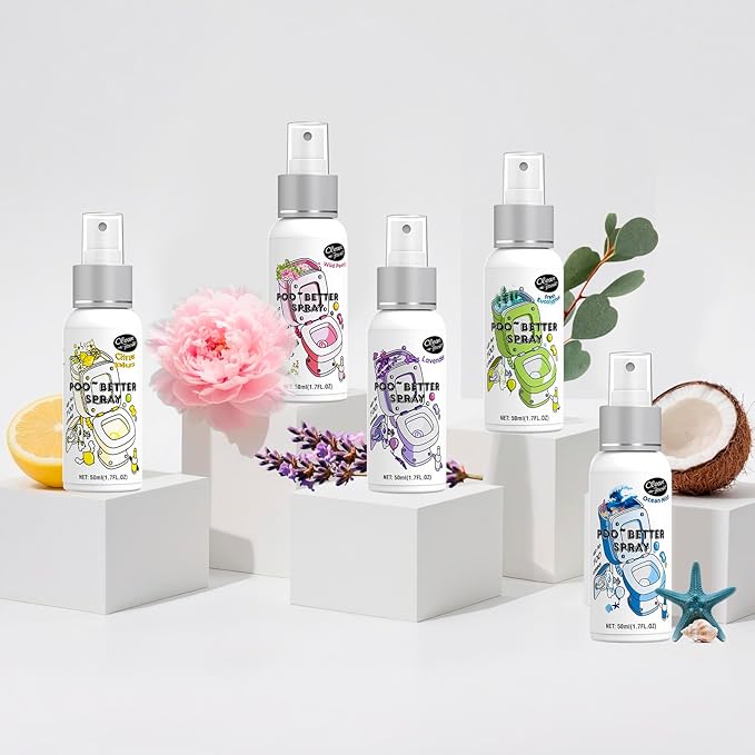 Clean-n-Fresh Toilet Spray 8.5 Fl Oz, Travel Size Variety 5 Pack - Citrus, Peony, Lavender, Eucalyptus, Ocean Mist, Instantly Eliminate Bathroom Odor, Air & Toilet Freshener, Each 1.7 Fl Oz