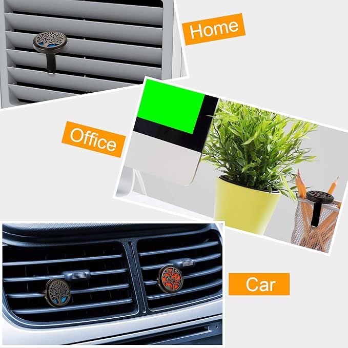 2 Pieces 316L Stainless Steel Car Aromatherapy Essential Oil Diffuser Air Freshener Vent Clip Locket with 48 Pieces Replacement Felt Pad for Christmas Valentine’s Day Giving (Tree and Cloud Tree)