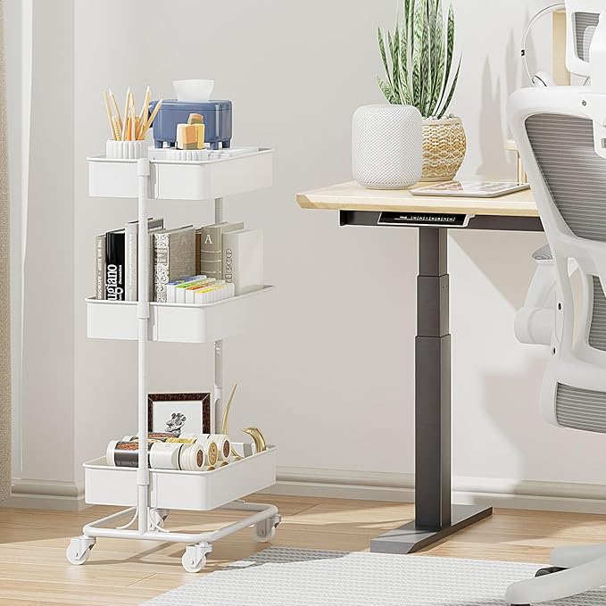 3 Tier Modern Metal Rolling Tool Cart with Silent Casters, 17.72×12.40×35.04 inch Heavy Duty Organization Truck Trolley Organizer for Office, Living Room, Kitchen, (White)