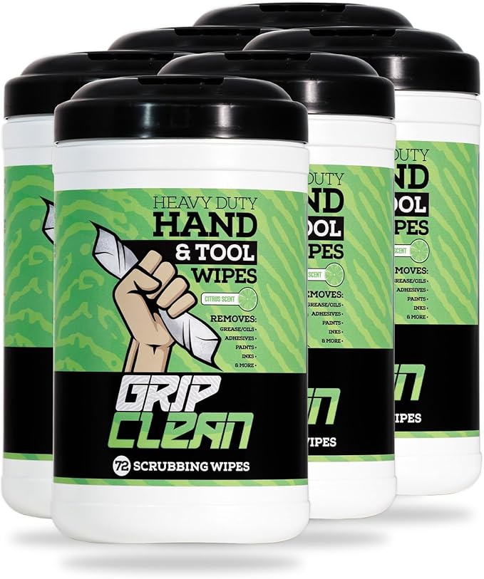 Grip Clean Heavy Duty Hand & Tool Cleaning Wipes β Waterless Hand Cleaner for Mechanics, Garage & Shop Use β Dual-Sided Grease, Oil & Paint Remover Wipes with Citrus Scent - 30ct