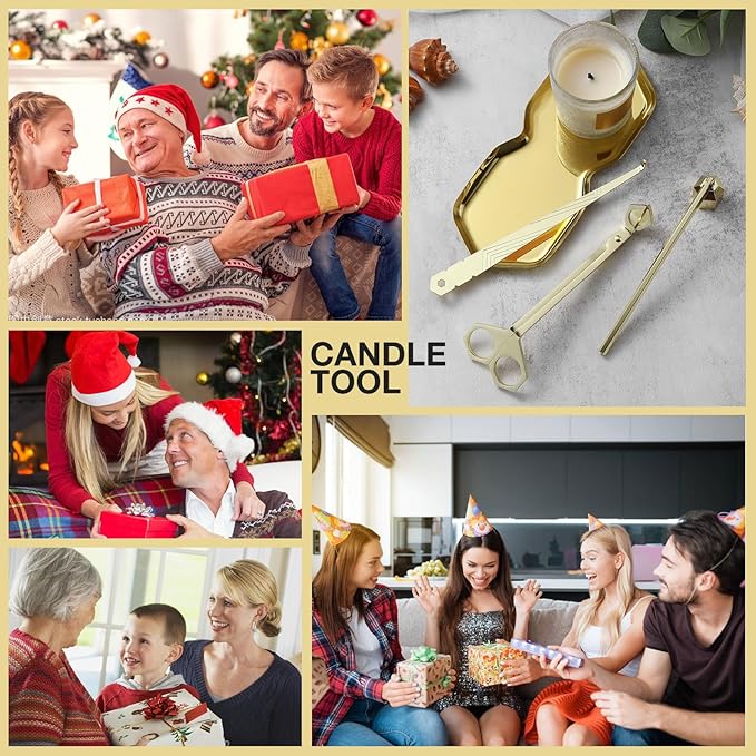 PATOISE 4 in 1 Candle Accessory Set, Wick Trimmer, Candle Snuffer, Wick Scoop,Storage Tray,Perfect for Candle Lovers(Gold)