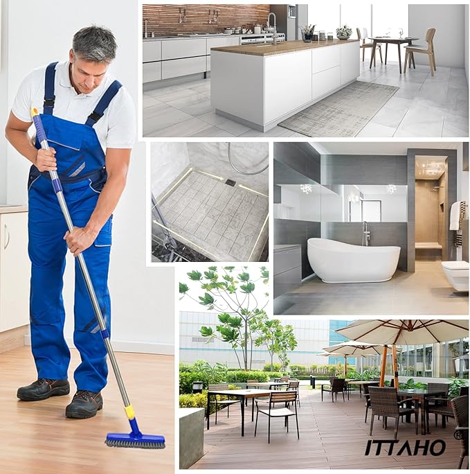 ITTAHO 2 Pack Grout Brush with Long Handle, 56.5'' Swivel Grout Cleaning Brush,V-Shape Grout Scrub Brush, Extendable Handle Grout Cleaner Brush for Tile Floors,Bathroom,Baseboard,Shower,Corner