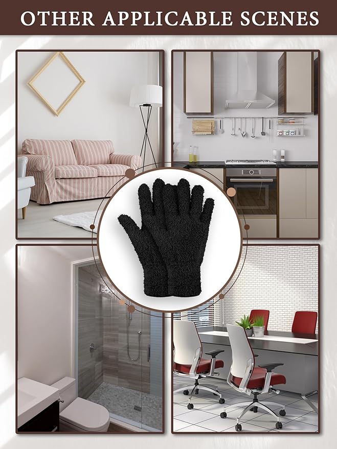 Patelai 3 Pairs Microfiber Plant Dusting Gloves Leaf Cleaning Gloves for Indoor Plants, Blinds, Furniture, House(Large,Black, Brown, Dark Brown)