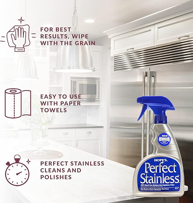 HOPE'S Perfect Stainless Steel Cleaner 22-Ounce, Streak-Free Self-Polishing Formula, Blocks Fingerprints, Pack of 4, 22 Ounce