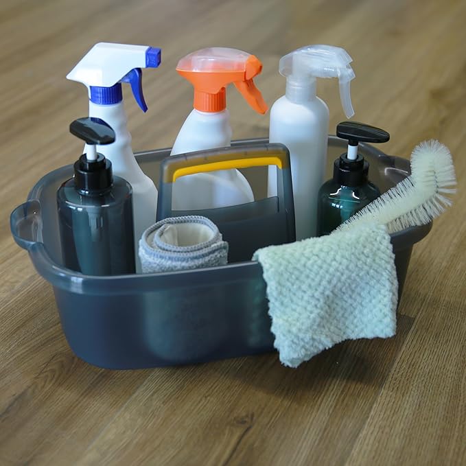 Cleaning Caddy Organizer with Handle, Storage Basket/Totes Portable for Bathroom Supplies, Cleaning Products, and Sink Tool.(Translucent Gray×2, 2 Pack)