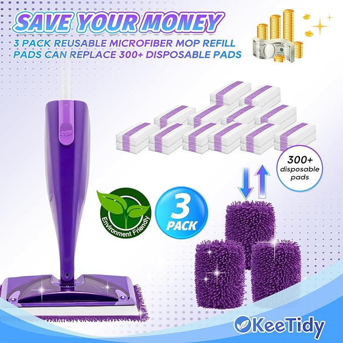 Wet Jet Pads Compatible with Swiffer Wetjet, Reusable Wet Jet Refill for Hardwood and Floor Spray Mop, Upgraded Fiber Mop Pads for Deep Cleaning (3 Pack)