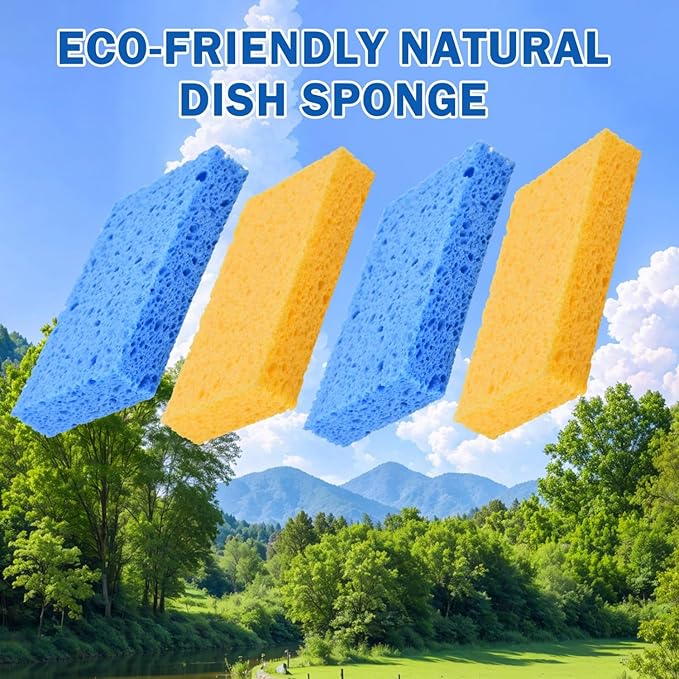 YoleShy 48 Pack Sponges Kitchen Natural Compressed Cellulose Sponges for Dishes Non Scratch for Household Cookware Bathroom Cars Soft Super Absorbent Reusable, Blue and Yellow