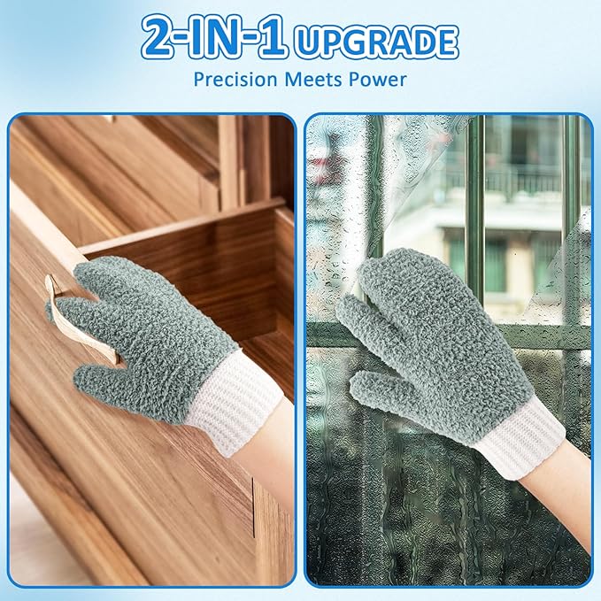 MIG4U Microfiber Dusting Gloves House Cleaning Glove for Blinds, Windows, Shutters, Furniture, and Car, Reusable Lint-Free Gray S/M