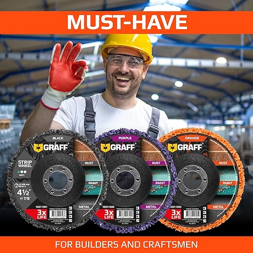 4.5 Inch Paint Stripping Disc - Rust Remover Wheel, Abrasive Discs Rust, Oxidation, Paint Remover Stripper Discs - Coarse Strip Discs 4 1/2 for Angle Grinder GRAFF 10 Packs (7/8" Arbor)