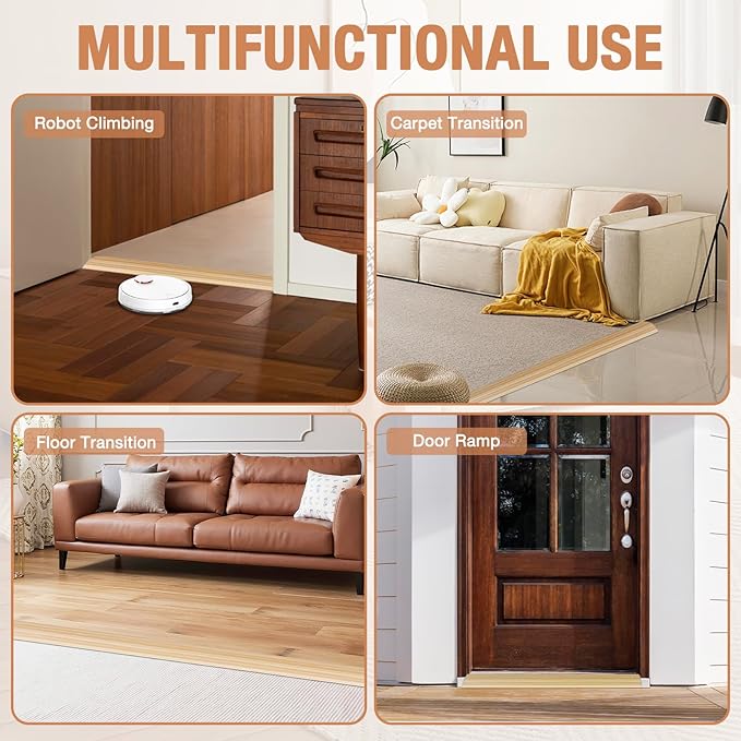 Floor Transition Strip Self Adhesive Vinyl Door Threshold for Doorways Carpet Edging Trim Overlap Edge Reducer for Laminate Floor, Carpet, Tile (Light Yellow Wood Grain, 2/5" to 3/5", 3.3Ft)