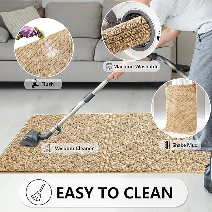 REFETONE Indoor Doormat, Front Back Door Mat 24"x36" Absorbent Rubber Backing Non Slip Door Mats, Low-Profile Resist Dirt Entrance Rugs, Machine Washable Door Rug Inside Floor Mat for Entryway, Brown